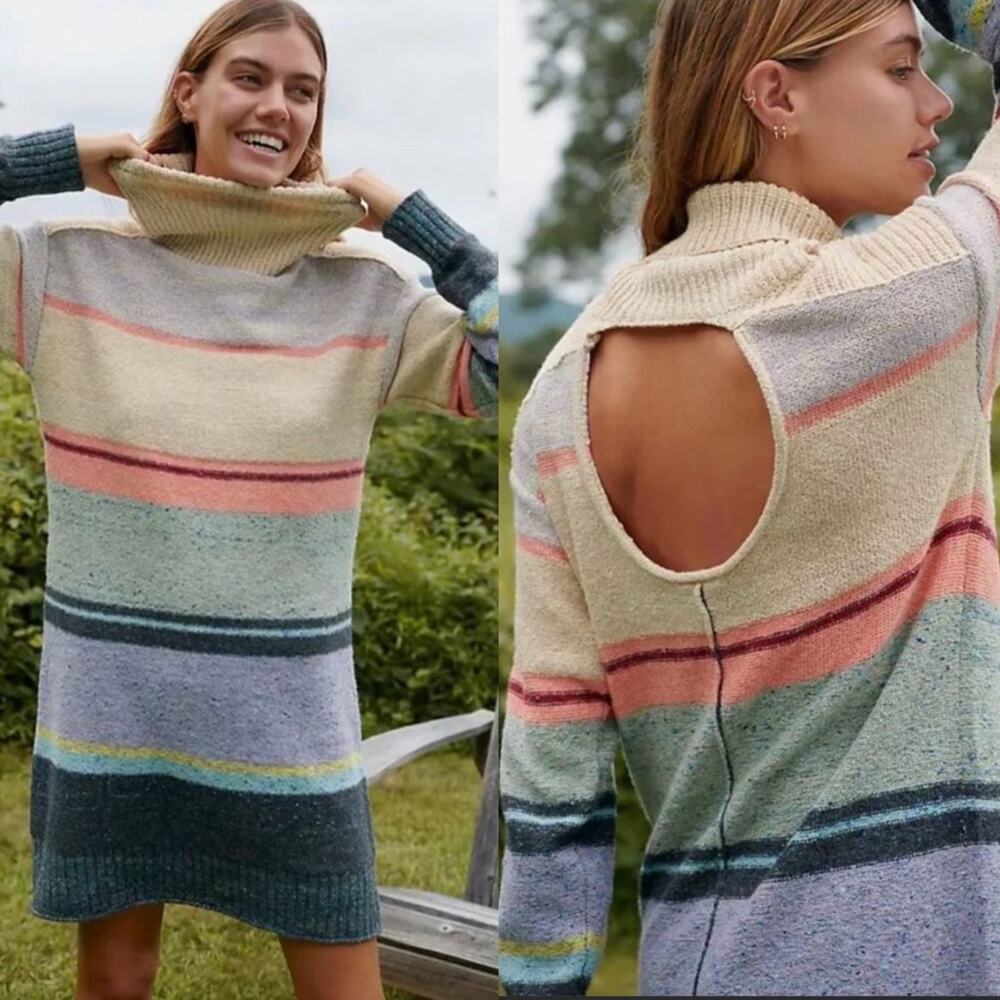 NWOT Anthropologie Daily Practice Multicolor Striped Turtleneck Sweater Dress XS